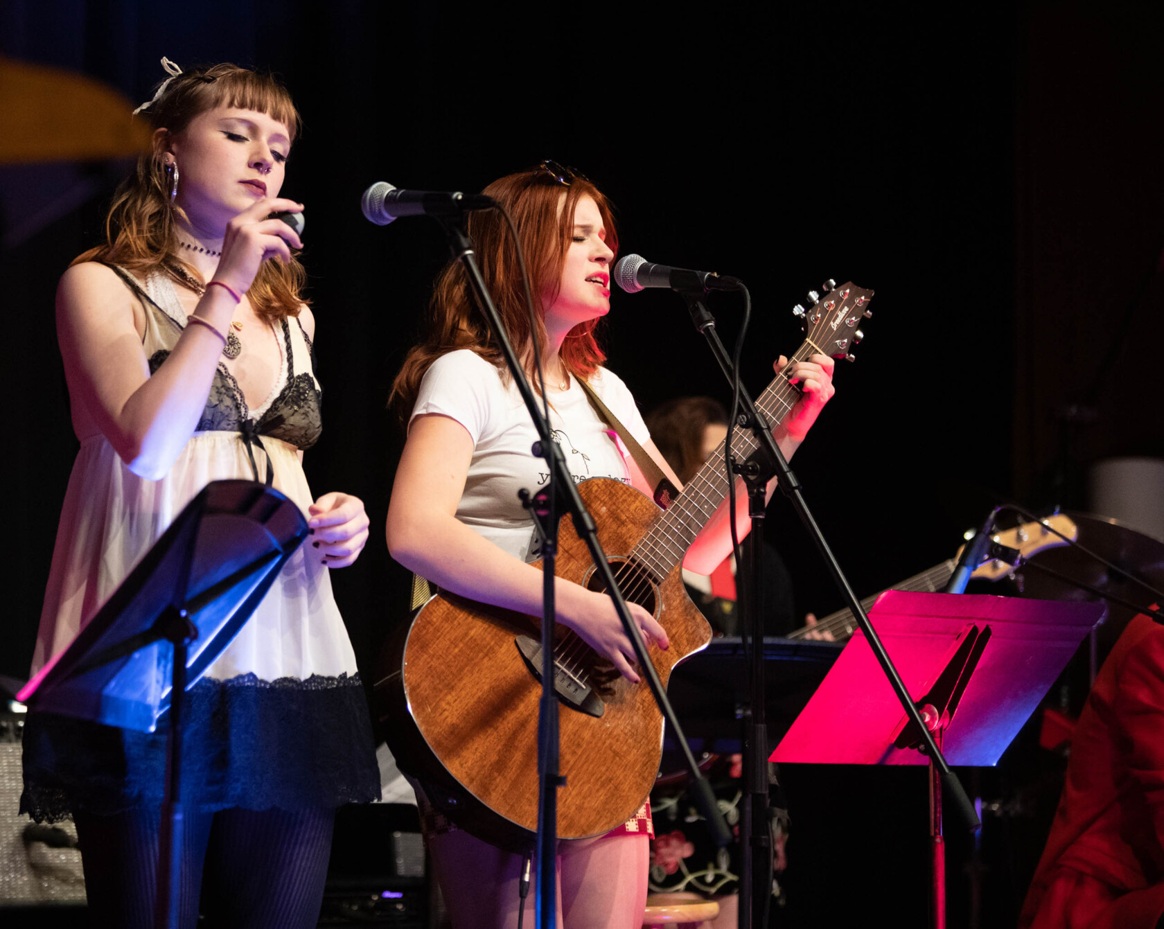 Two singers performing together.